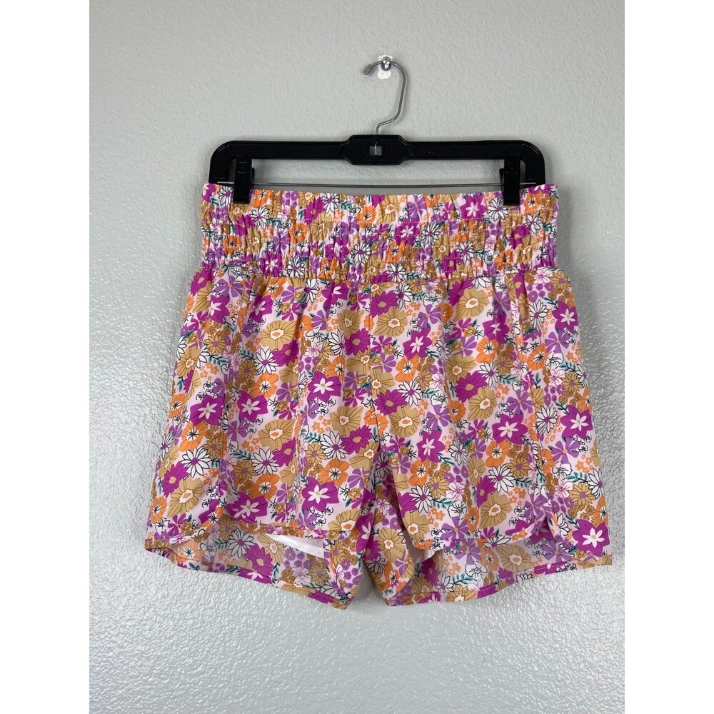 Women Large Colorful Floral Shorts Casual Lounge Lined Festival Elastic Waist